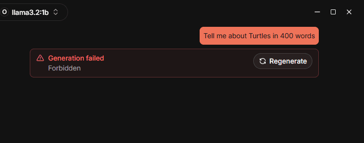 Jan chat window showing Generation failed, Forbidden, under a user message